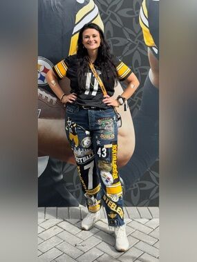CUSTOM MADE NFL Pittsburgh Steelers Patchwork Football Jeans Any Size!